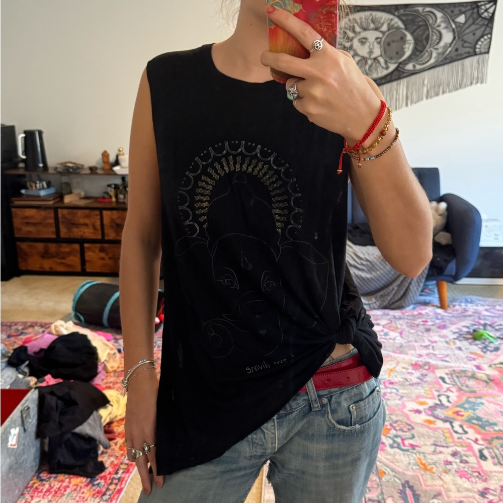 Vintage Peace Love World Black Graphic Muscle Tee ft: Ganesh